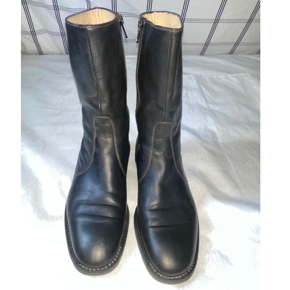 J. Crew Black Leather Mid-Calf Moto Boots - Women's Size 8 - Made in Italy